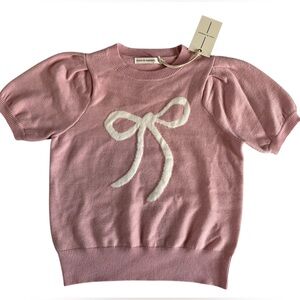 Moon & Madison Pink Bow Sweater Puff Sleeve Knit Coquette XS